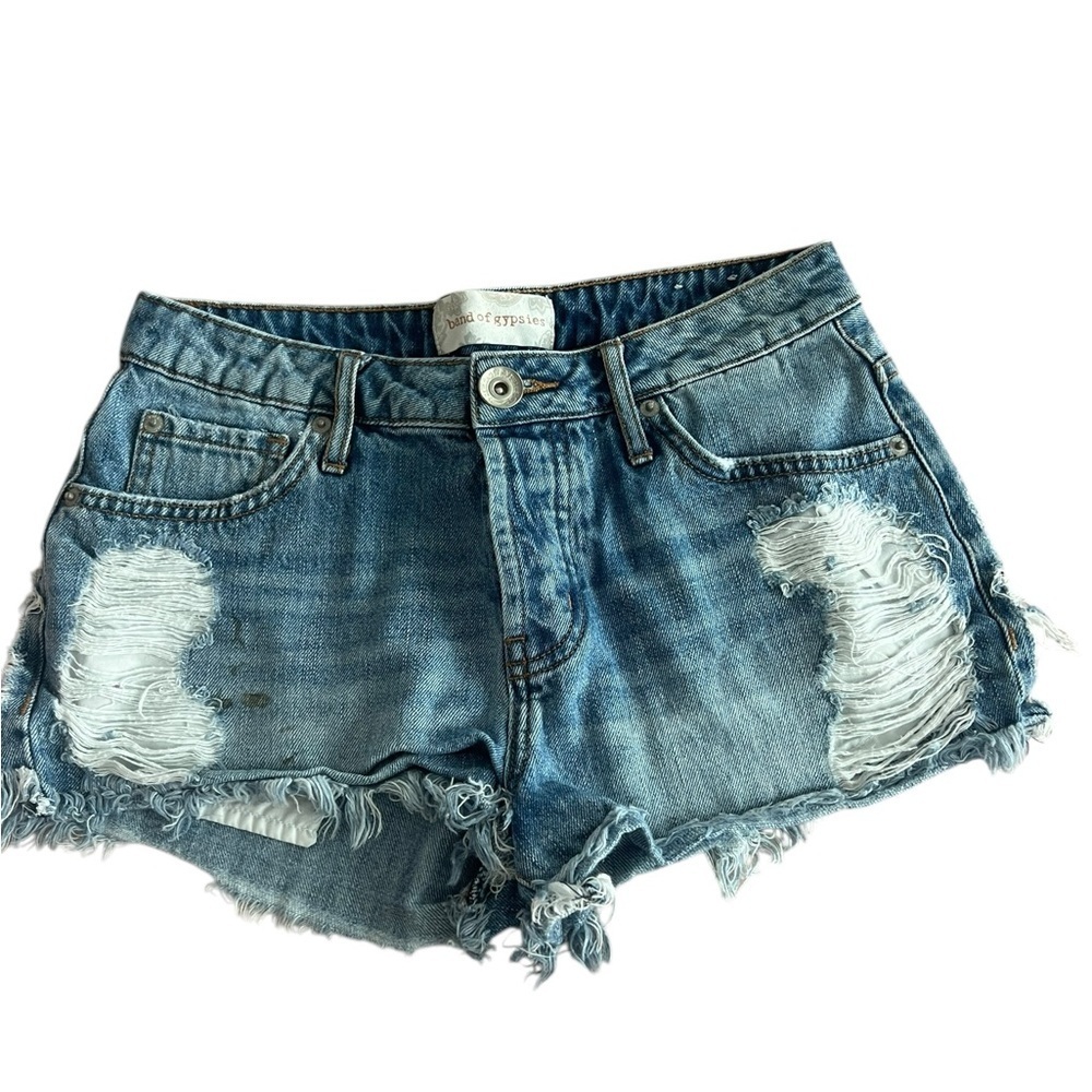 Band of Gypsies Blue Distressed Jean Shorts
